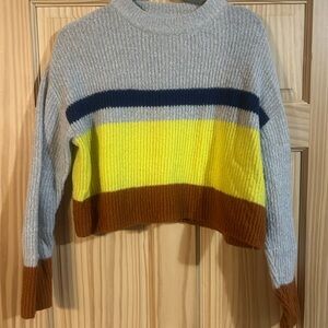 Garage Gray, Yellow, and Brown Striped Turtleneck Sweater